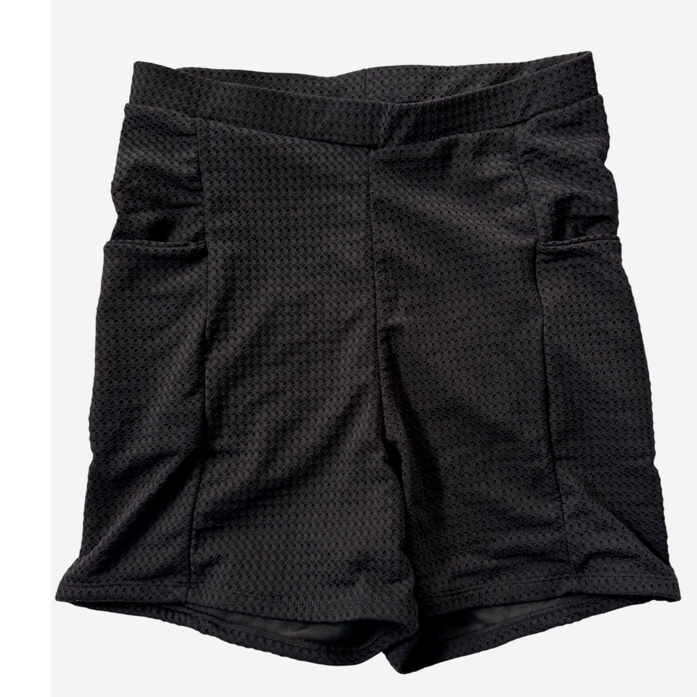 BloomChic Black Textured Mesh Athletic Shorts‎ with Pockets High Waisted 12
